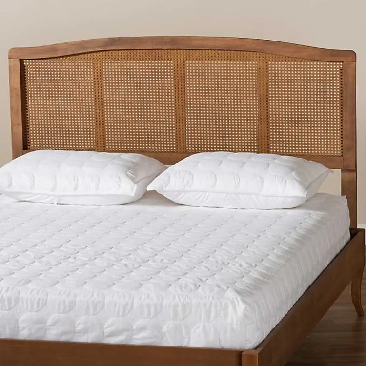Beds & Headboards-Kirklands Home Ash Walnut Woven Rattan King Headboard Brown