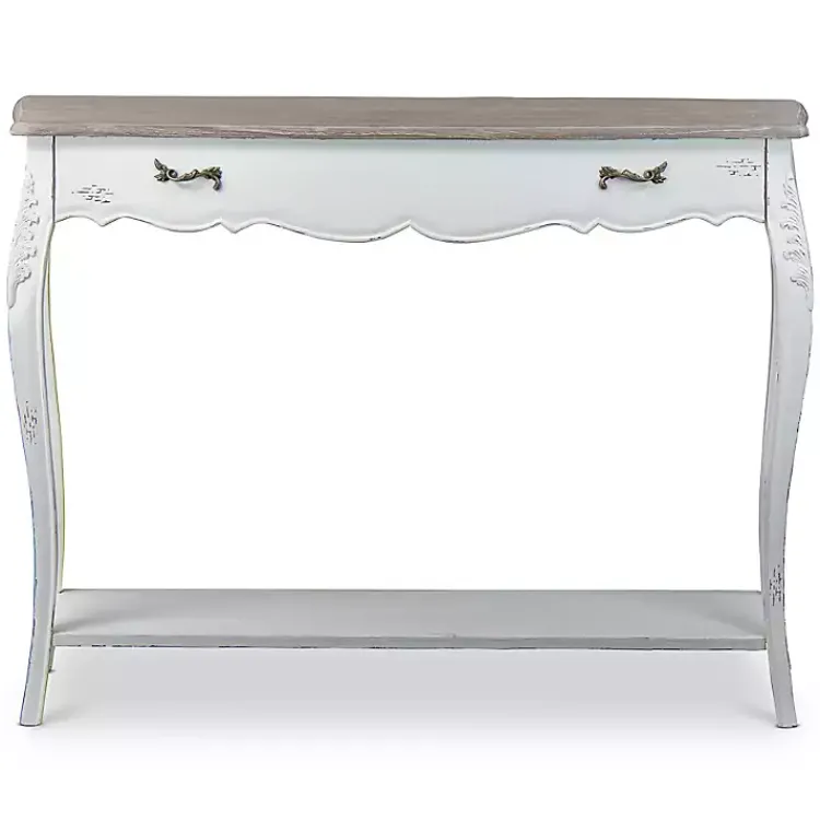Console Tables-Kirklands Home Distressed Streaked Console Table Ivory