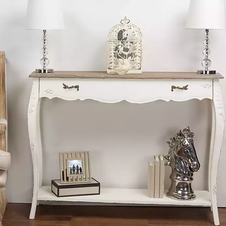 Console Tables-Kirklands Home Distressed Streaked Console Table Ivory