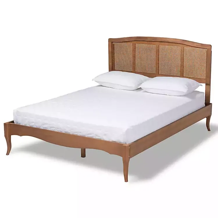 Beds & Headboards-Kirklands Home Walnut Wood and Rattan King Bed Frame Brown