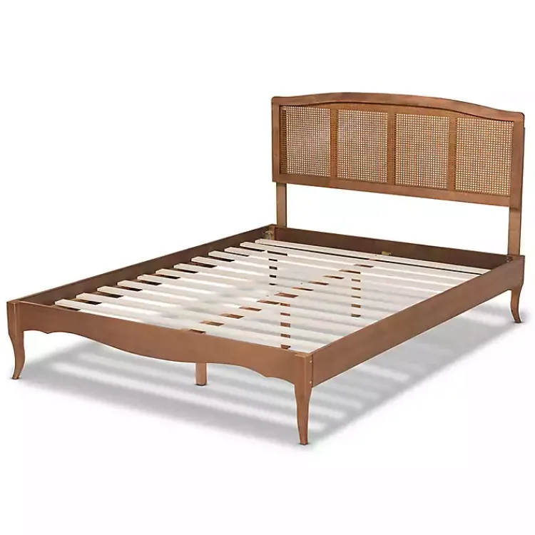 Beds & Headboards-Kirklands Home Walnut Wood and Rattan King Bed Frame Brown