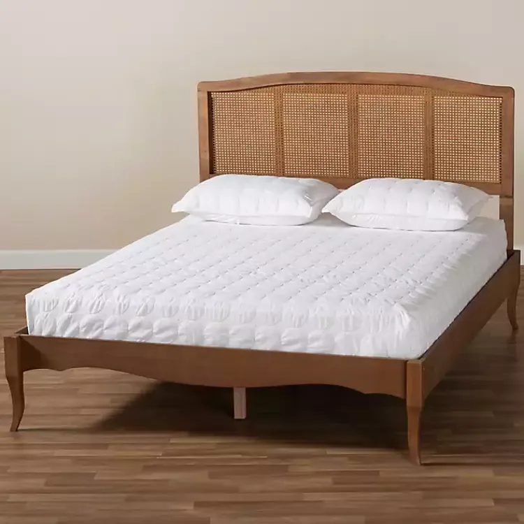 Beds & Headboards-Kirklands Home Walnut Wood and Rattan King Bed Frame Brown