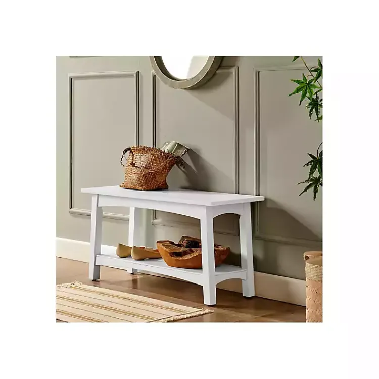 Benches & Ottomans-Kirklands Home Willis Wooden Lower Shelf Bench White