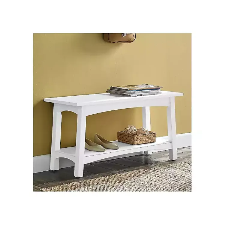 Benches & Ottomans-Kirklands Home Willis Wooden Lower Shelf Bench White