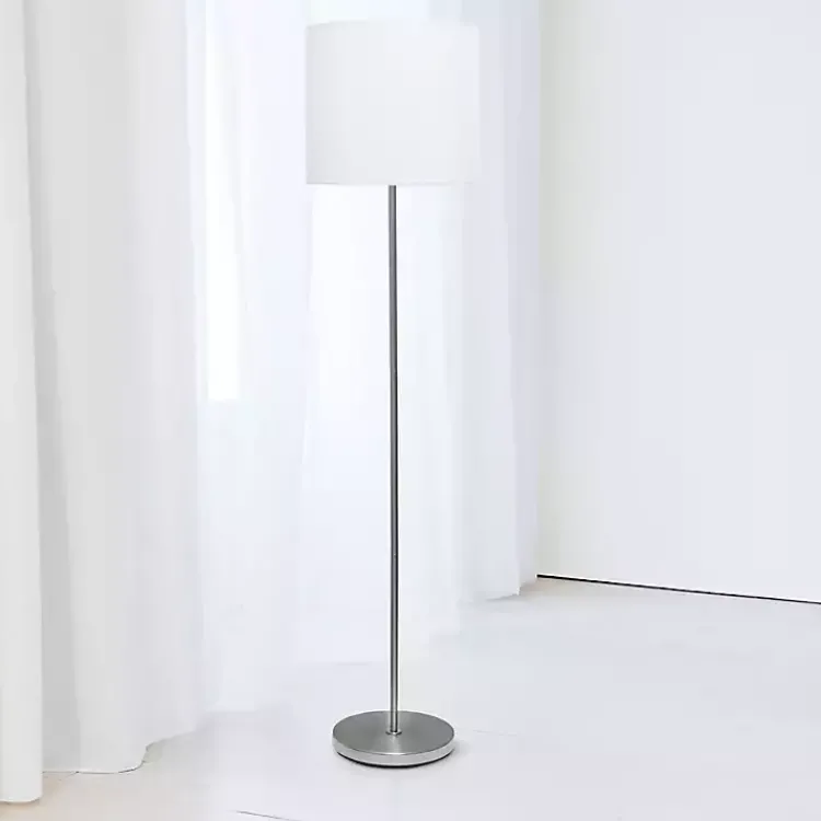 Floor Lamps-Kirklands Home Minimal Brushed Nickel Stem Floor Lamp White