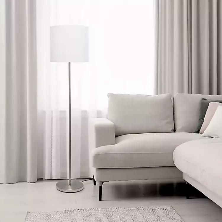 Floor Lamps-Kirklands Home Minimal Brushed Nickel Stem Floor Lamp White