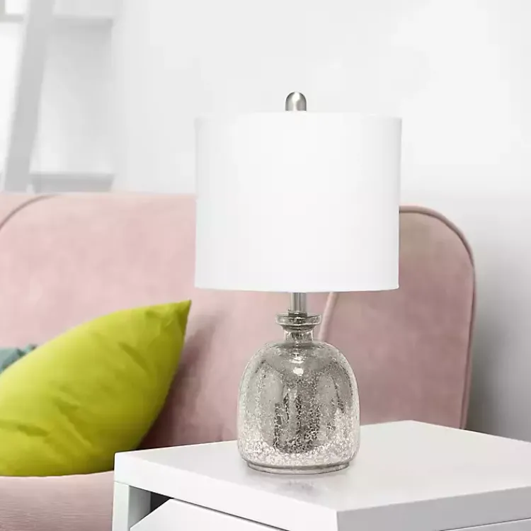 Table Lamps-Kirklands Home Mercury Hammered Glass Shade Table Lamp White