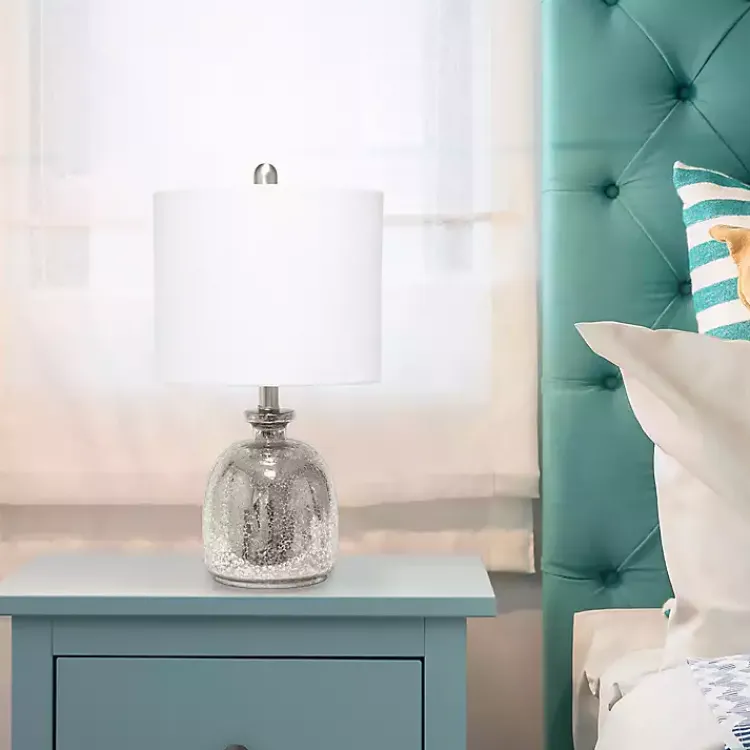 Table Lamps-Kirklands Home Mercury Hammered Glass Shade Table Lamp White