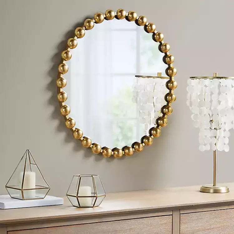 Decorative Mirrors-Kirklands Home Metallic Foiled Beaded Wall Mirror, 27 in. Gold