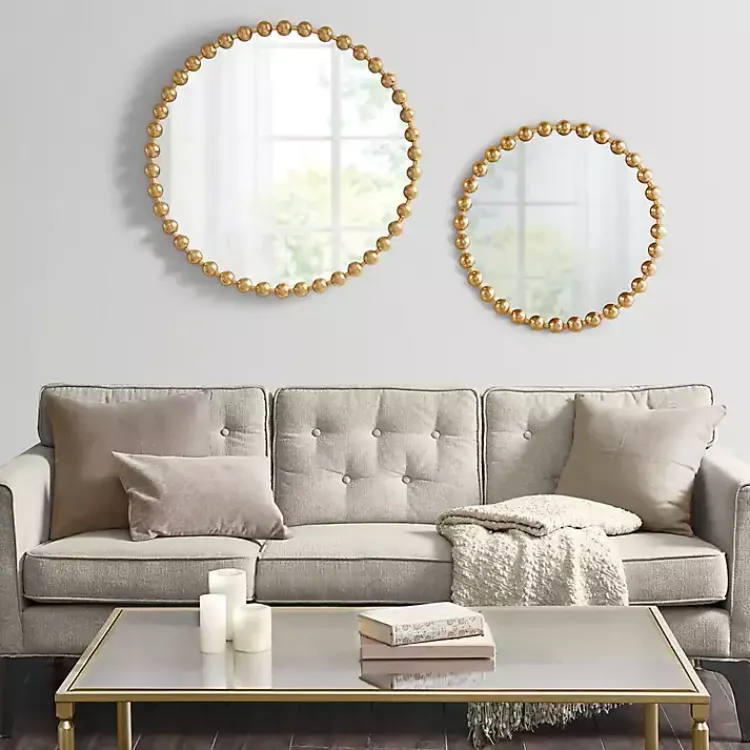 Decorative Mirrors-Kirklands Home Metallic Foiled Beaded Wall Mirror, 27 in. Gold