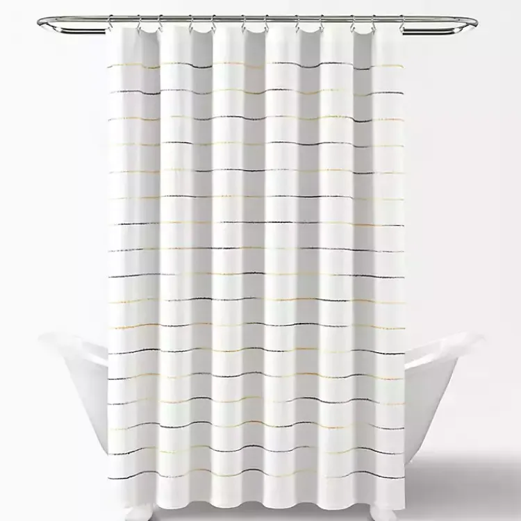 Shower Curtains-Kirklands Home Yellow and Gray Ombre Stripe Shower Curtain