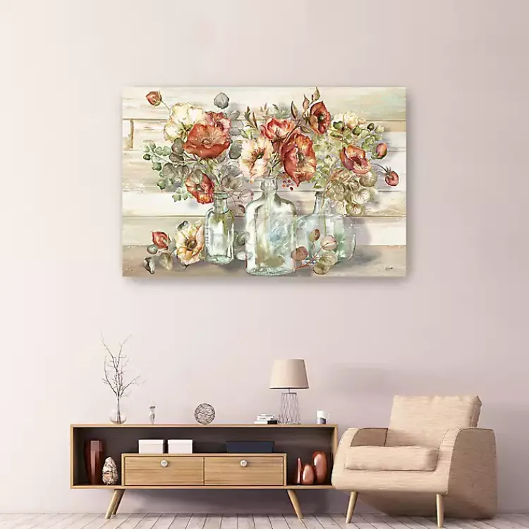 Canvas Art-Kirklands Home Poppies and Eucalyptus Canvas Art Print, 60x40 in. Tan