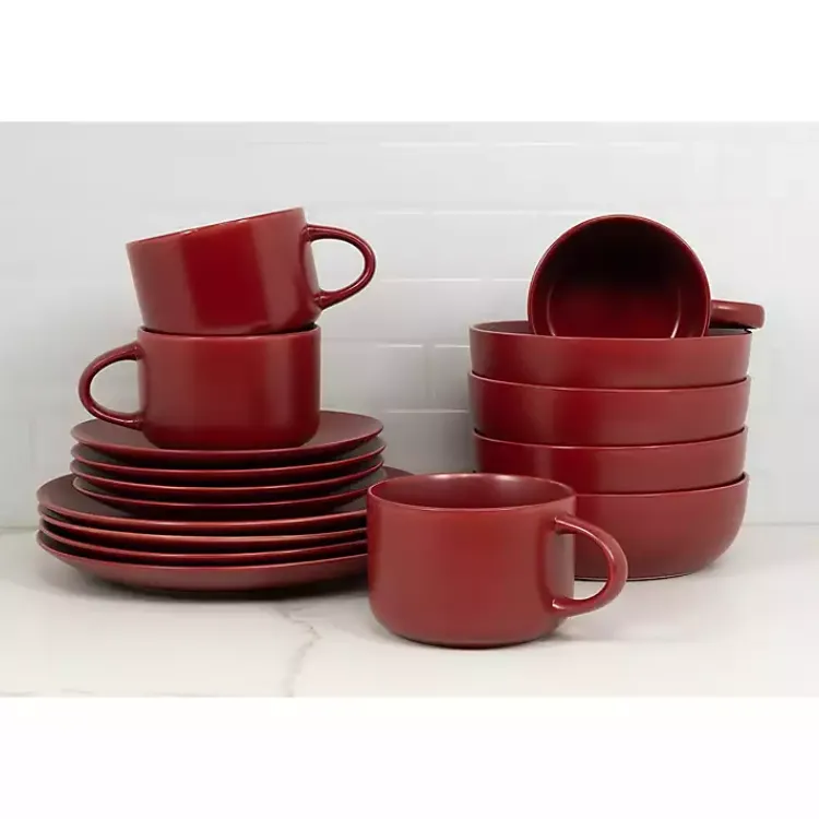 Dinnerware-Kirklands Home Matte Ceramic 16-pc. Dinnerware Set Red