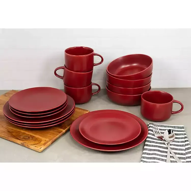 Dinnerware-Kirklands Home Matte Ceramic 16-pc. Dinnerware Set Red