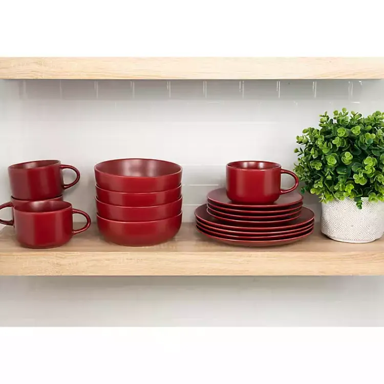 Dinnerware-Kirklands Home Matte Ceramic 16-pc. Dinnerware Set Red