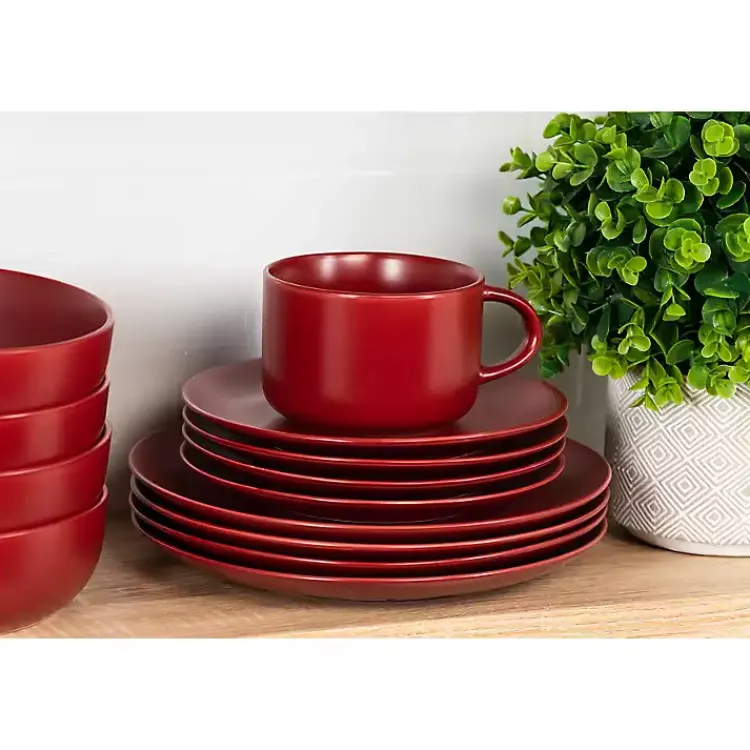 Dinnerware-Kirklands Home Matte Ceramic 16-pc. Dinnerware Set Red