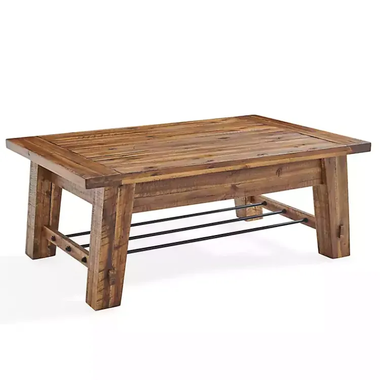 Coffee Tables-Kirklands Home Honey Acacia Wood Coffee Table with Metal Bars Tan