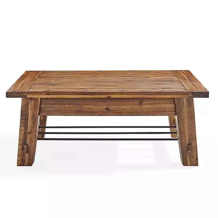 Coffee Tables-Kirklands Home Honey Acacia Wood Coffee Table with Metal Bars Tan