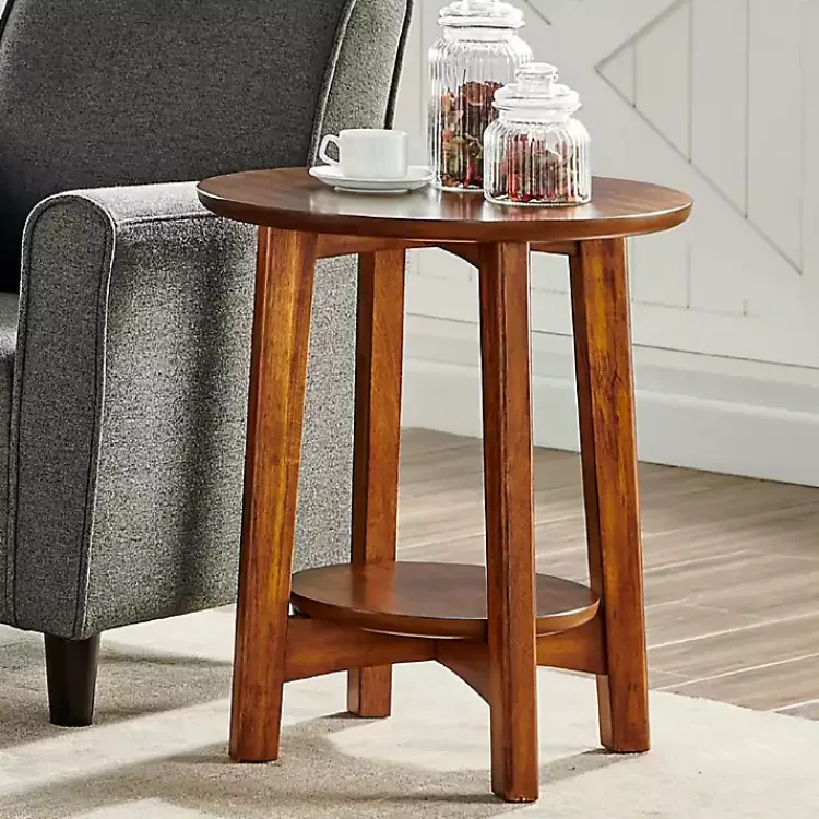 Accent & End Tables-Kirklands Home Warm Chestnut Wood Round Accent Table Brown