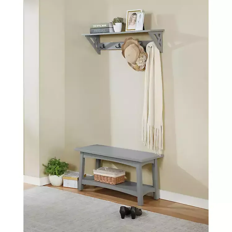 Benches & Ottomans-Kirklands Home Dove Rustic Farmhouse Wood Bench Gray