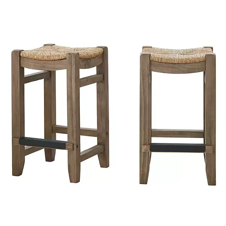 Bar Stools & Counter Height Stools-Kirklands Home Twisted Seagrass and Wood Counter Stools, Set of 2 Tan