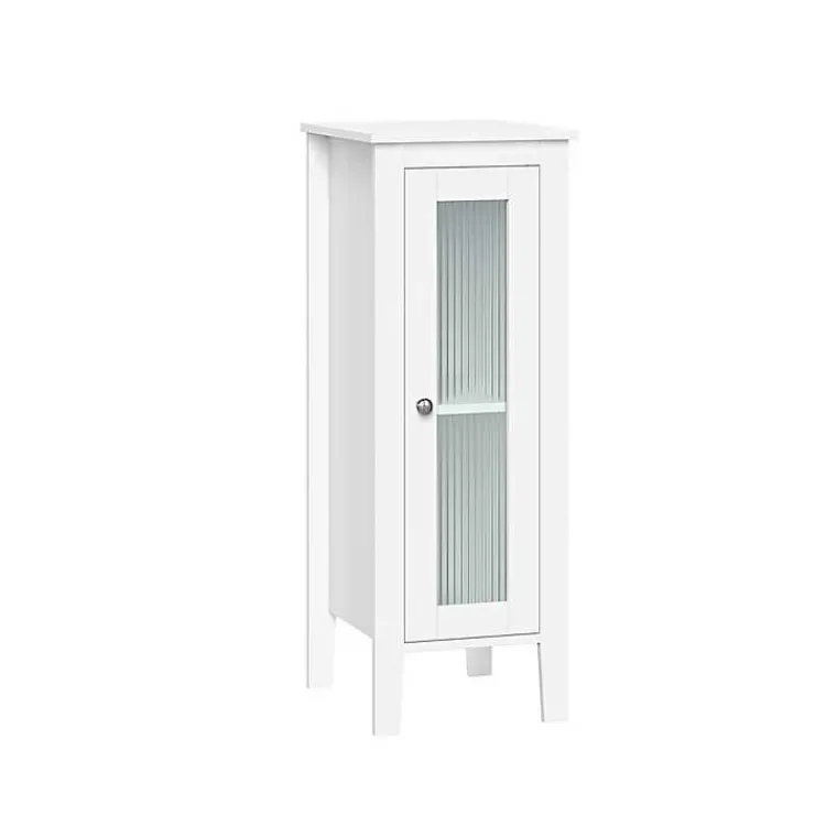 Bathroom Furniture-Kirklands Home Wood Slim Single Glass Door Floor Cabinet White
