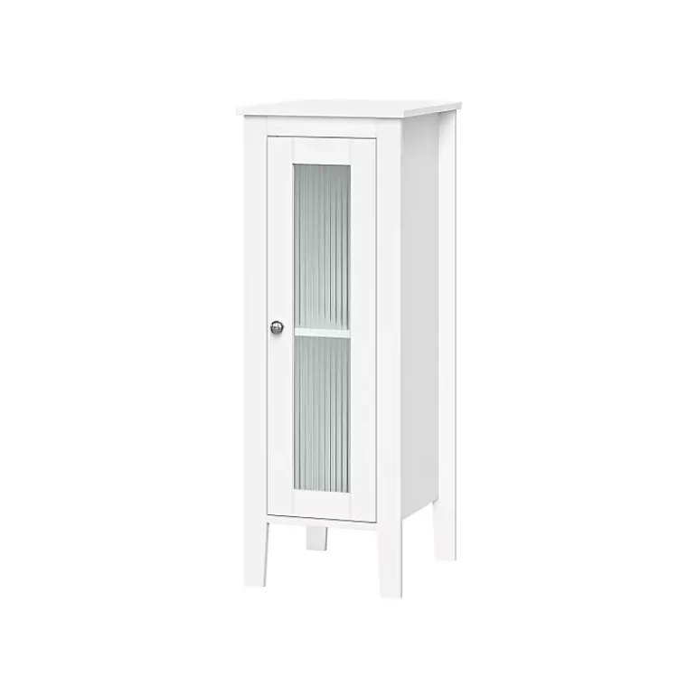 Bathroom Furniture-Kirklands Home Wood Slim Single Glass Door Floor Cabinet White