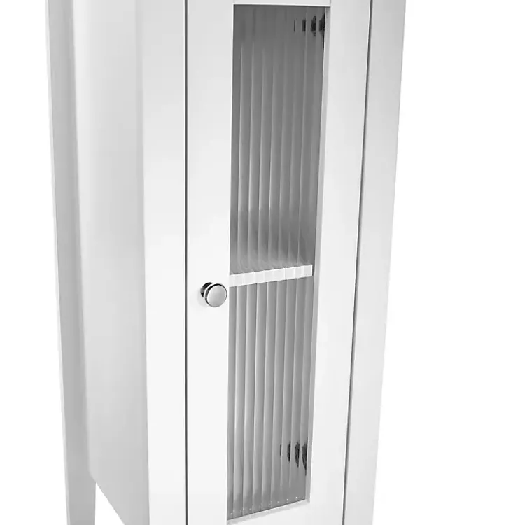 Bathroom Furniture-Kirklands Home Wood Slim Single Glass Door Floor Cabinet White