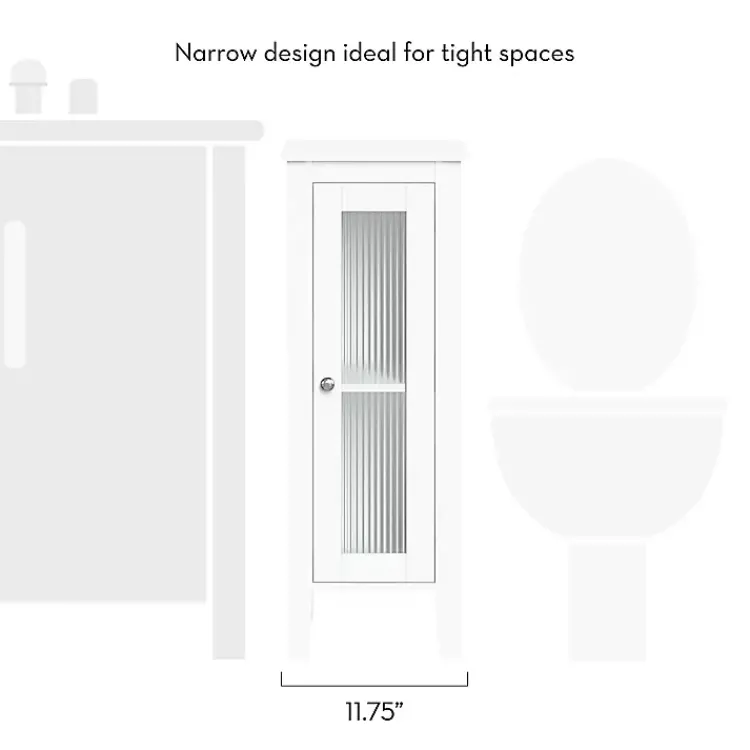 Bathroom Furniture-Kirklands Home Wood Slim Single Glass Door Floor Cabinet White