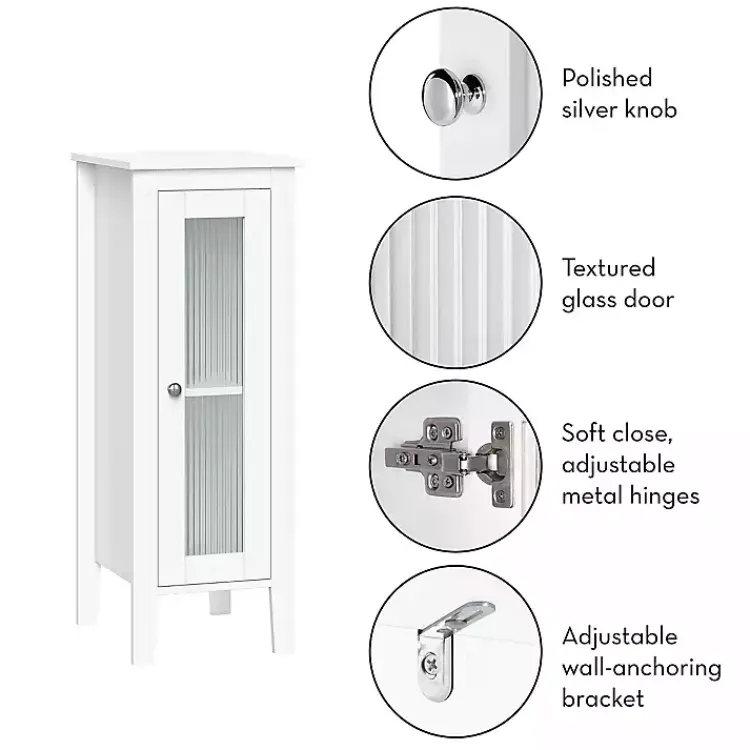 Bathroom Furniture-Kirklands Home Wood Slim Single Glass Door Floor Cabinet White