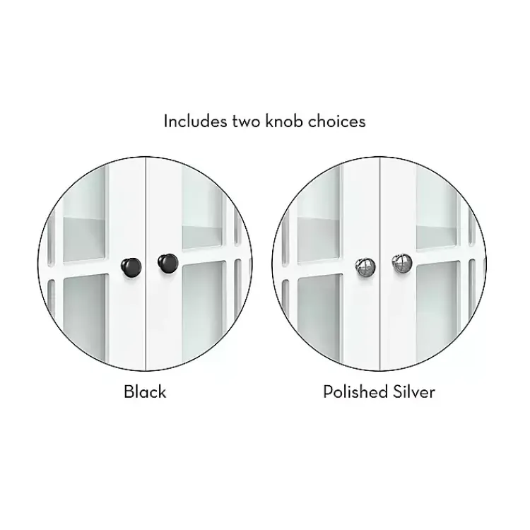 Bathroom Furniture-Kirklands Home Wood Two Pane Glass Doors Corner Cabinet White