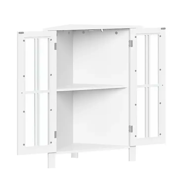 Bathroom Furniture-Kirklands Home Wood Two Pane Glass Doors Corner Cabinet White