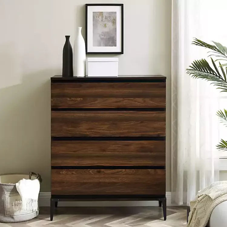 Dressers & Chests-Kirklands Home Dark Walnut Midcentury Four-Drawer Chest Brown