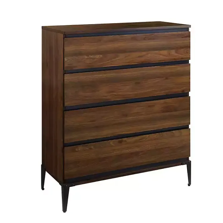 Dressers & Chests-Kirklands Home Dark Walnut Midcentury Four-Drawer Chest Brown