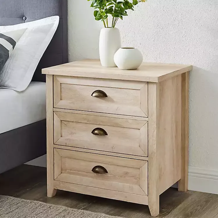 Dressers & Chests-Kirklands Home Oak Bronze Cupped Handle Nightstand White