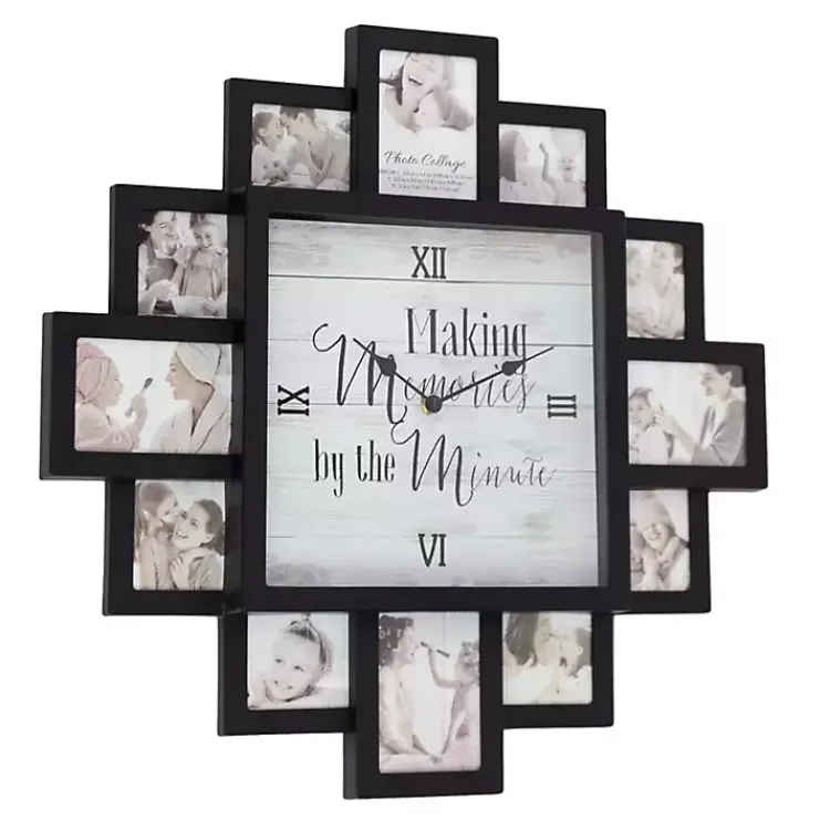 Clocks-Kirklands Home Black 12 Photo Frame Collage Clock