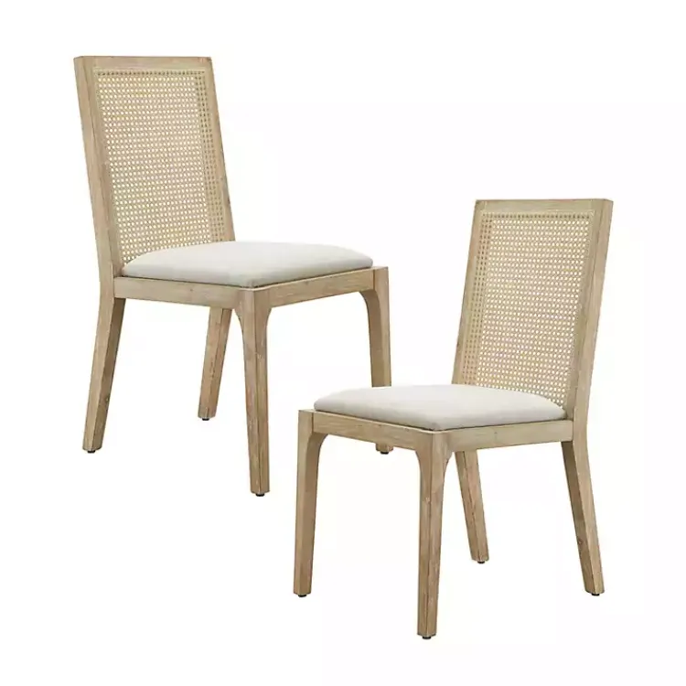 Dining Chairs-Kirklands Home Cane Back Upholstered Wood Dining Chairs, Set of 2 Tan