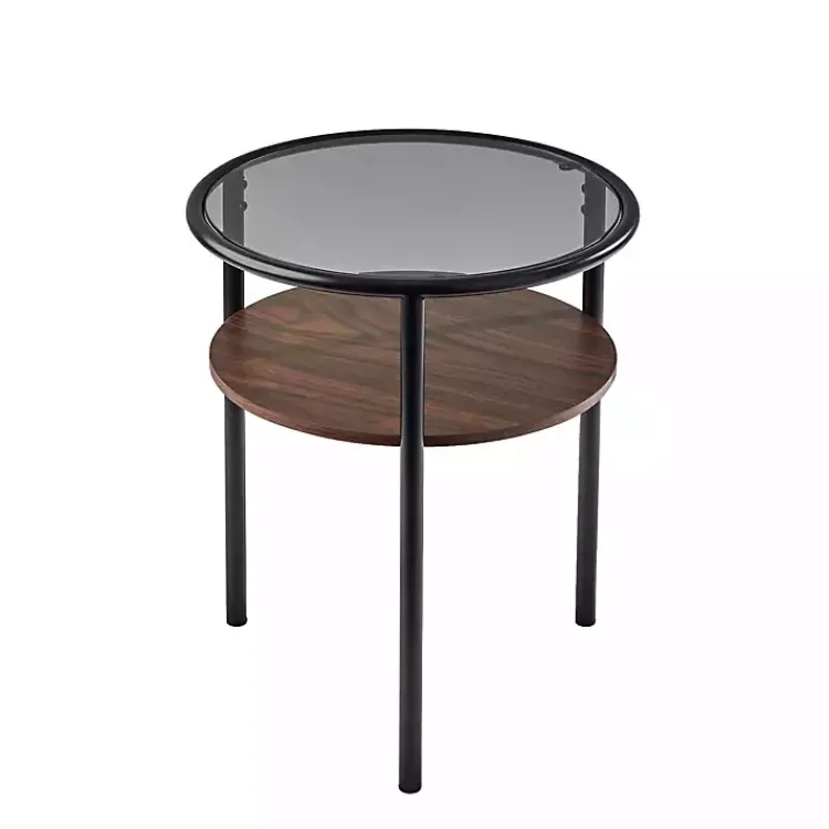 Accent & End Tables-Kirklands Home Glass Top Accent Table with Wood Shelf Gray