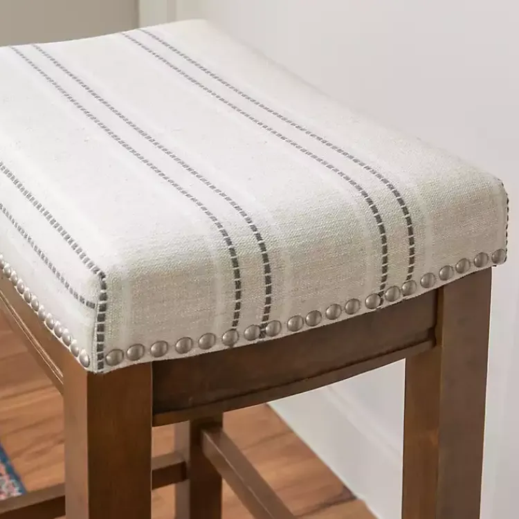 Bar Stools & Counter Height Stools-Kirklands Home Dark Wood Bar Stool with Striped Cushion Gray