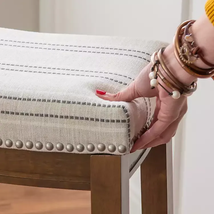 Bar Stools & Counter Height Stools-Kirklands Home Dark Wood Bar Stool with Striped Cushion Gray