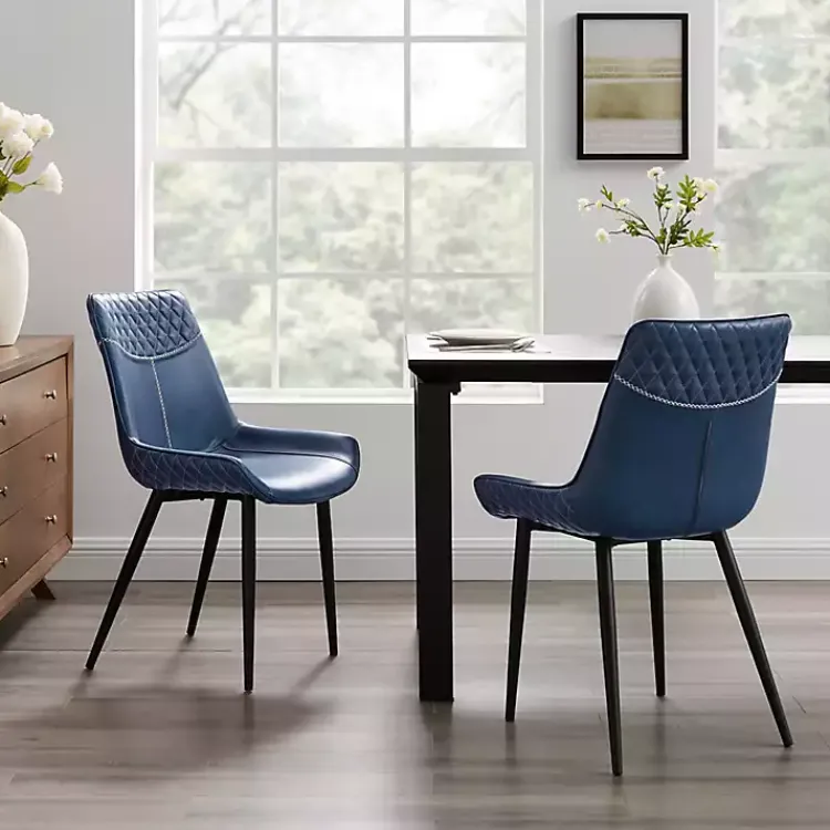 Dining Chairs-Kirklands Home Faux Leather Stitched Chairs, Set of 2 Blue