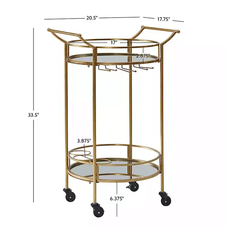 Kitchen Islands & Bar Carts-Kirklands Home Gold Metal Frame Bar Cart with Mirrored Shelves