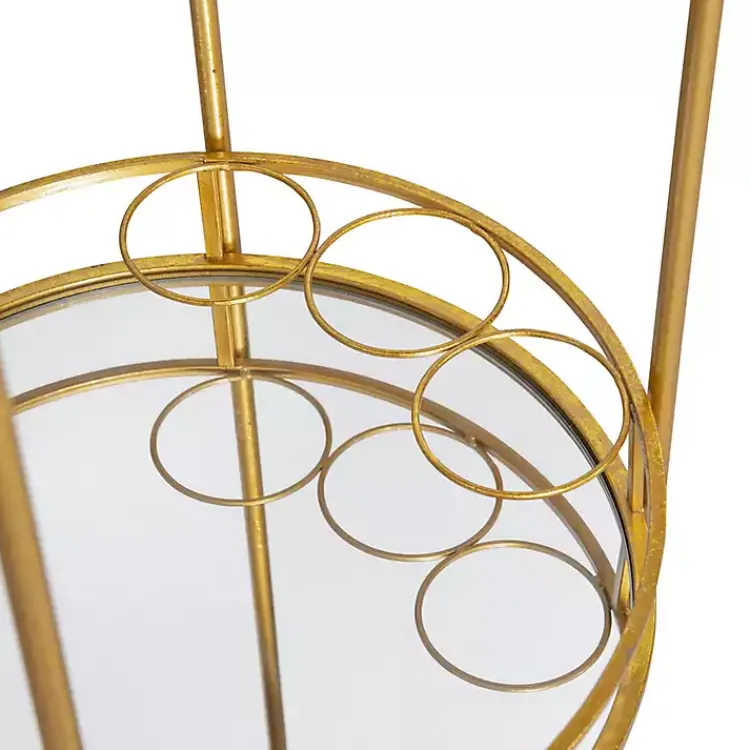 Kitchen Islands & Bar Carts-Kirklands Home Gold Metal Frame Bar Cart with Mirrored Shelves