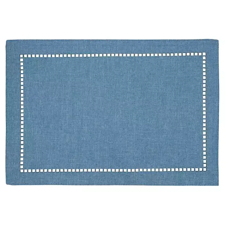 Table Linens-Kirklands Home Azure Laser-Cut Hemstitch Placemats, Set of 4 Blue