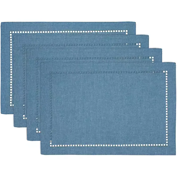 Table Linens-Kirklands Home Azure Laser-Cut Hemstitch Placemats, Set of 4 Blue