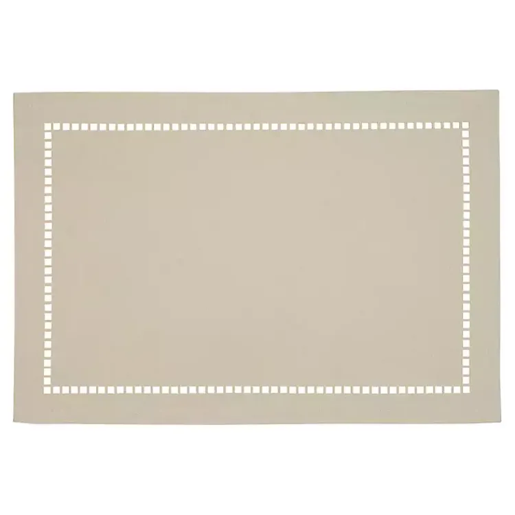 Table Linens-Kirklands Home Sand Laser-Cut Hemstitch Placemats, Set of 4 Ivory