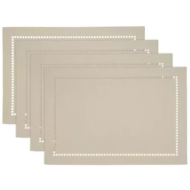 Table Linens-Kirklands Home Sand Laser-Cut Hemstitch Placemats, Set of 4 Ivory