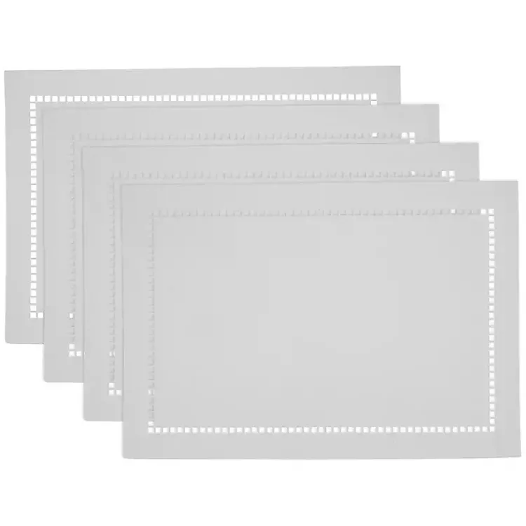 Table Linens-Kirklands Home Laser-Cut Hemstitch Placemats, Set of 4 White