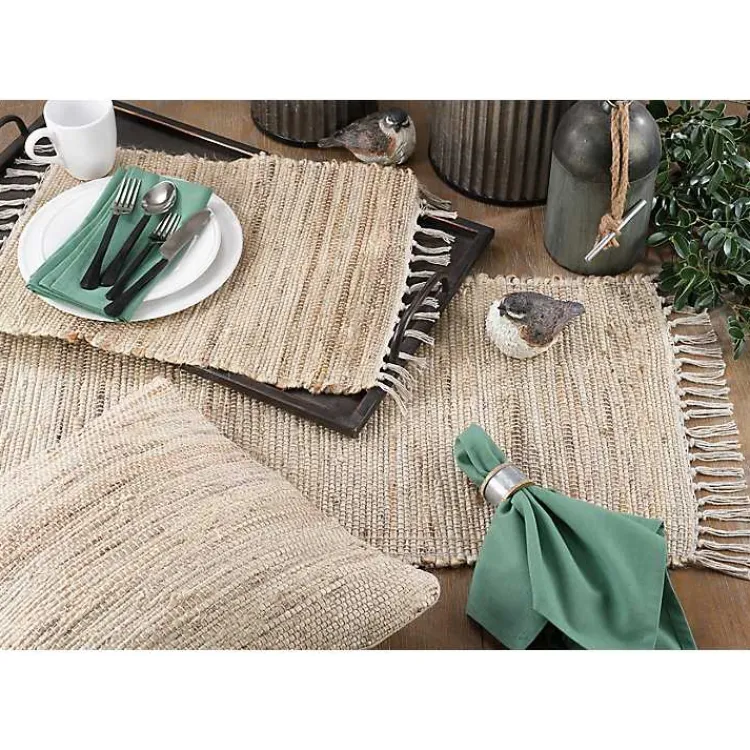 Table Linens-Kirklands Home Natural Chindi Tasseled Jute Placemats, Set of 4 Ivory