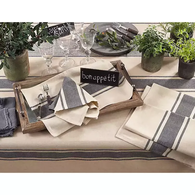 Table Linens-Kirklands Home Natural Ivory Banded Cotton Placemats, Set of 4